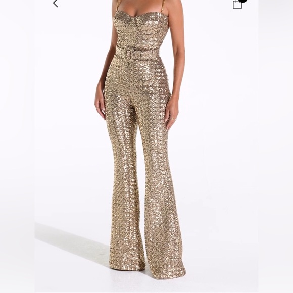 NADINE MERABI LUCINDA  Glittering Gold Jumpsuit. S/M
US 6 - Picture 7 of 17